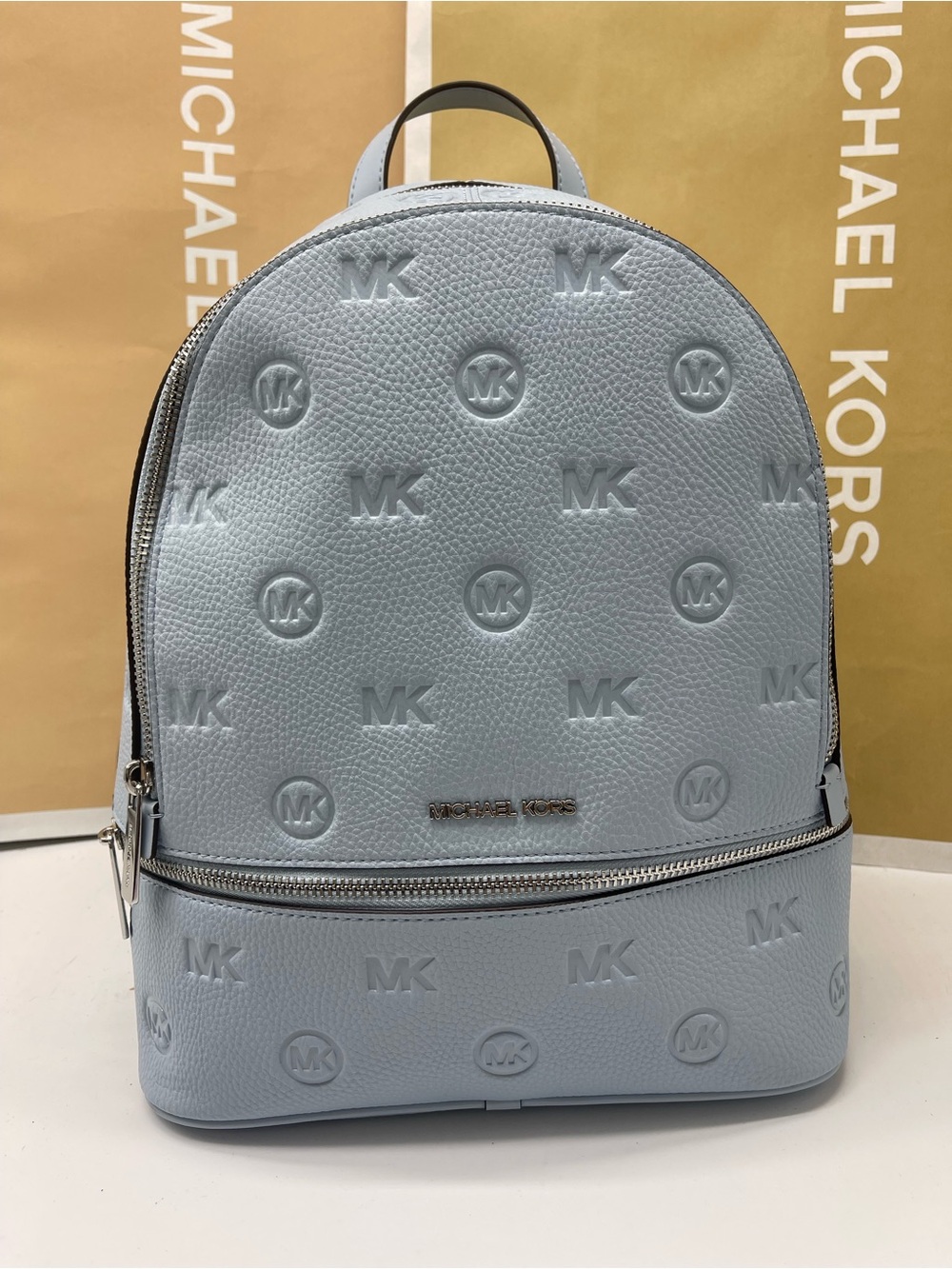 Michael Kors Rhea Medium Zip Logo Debossed Backpack
Pale Ocean 
NWT